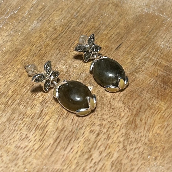 David Sigal Green Labradorite Flower Enamel 925 Sterling Silver Drop Earrings - Picture 4 of 15